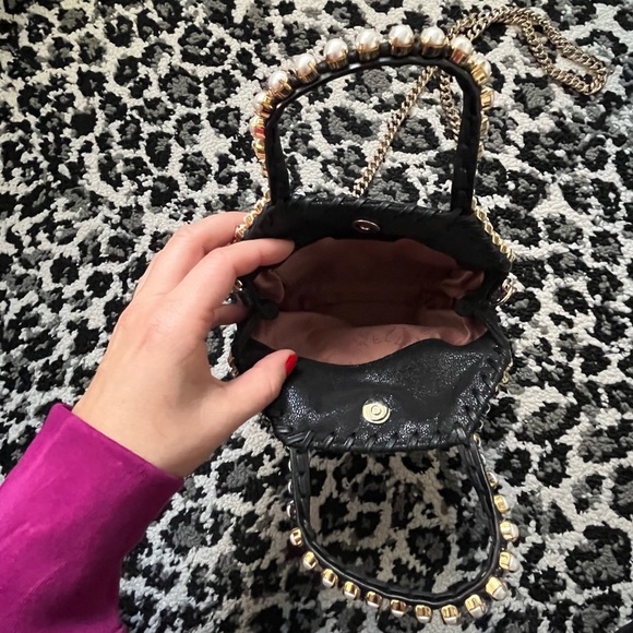 Stella McCartney Shaggy Dear Pearl Studded Tiny Falabella Tote Bag Black $1,250 - Picture 9 of 13